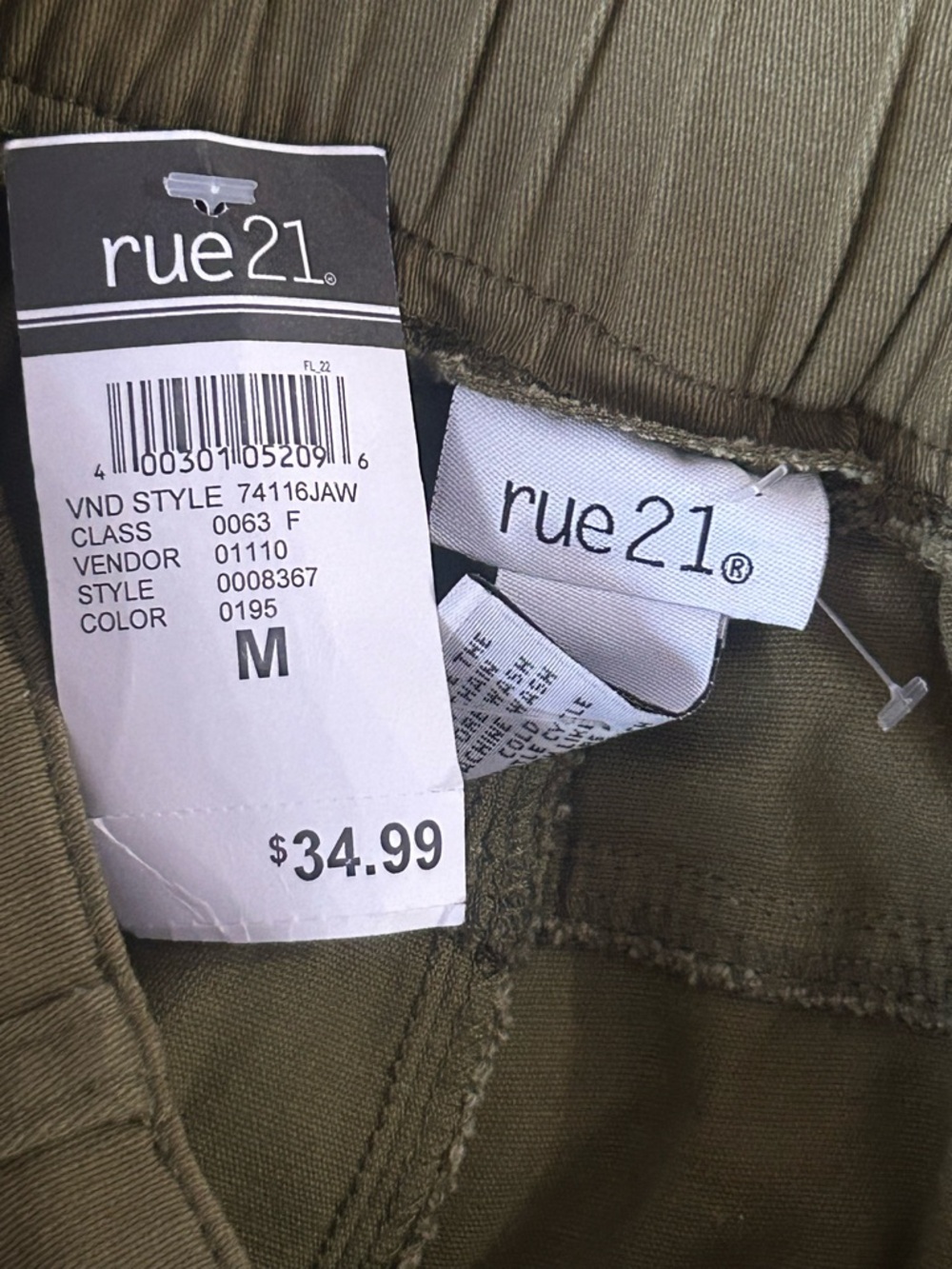 Rue21 Olive Cargo Pants with Black 'SELF LOVE' Strap - Picture 5 of 5